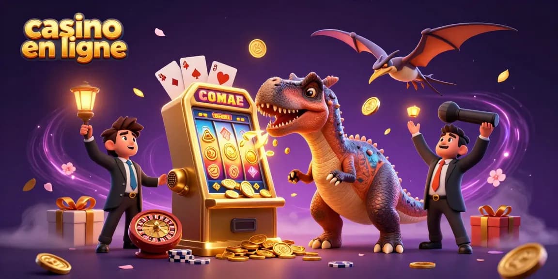 Casino en ligne : spectacle animé avec des personnages de dinosaures dans un casino en folie