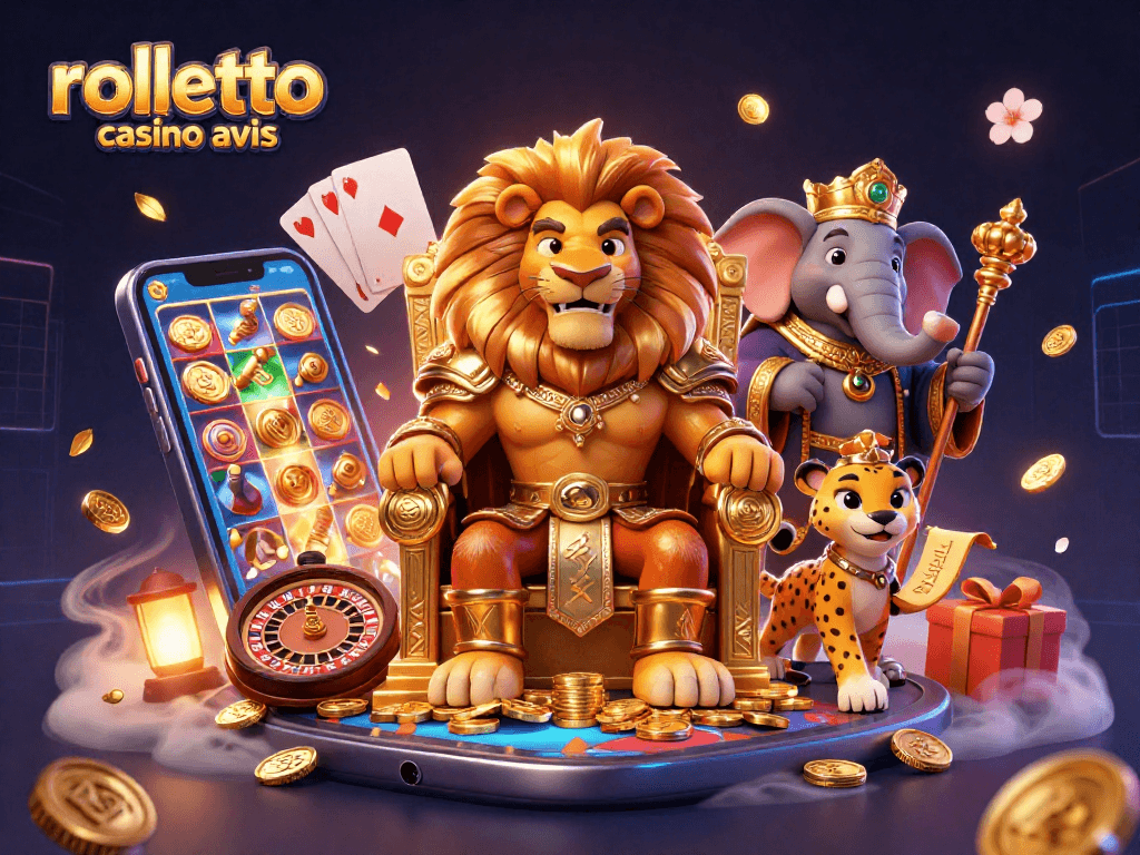 Examinez le rolletto casino avis à travers une illustration animée captivante reflétant l'univers des jeux.