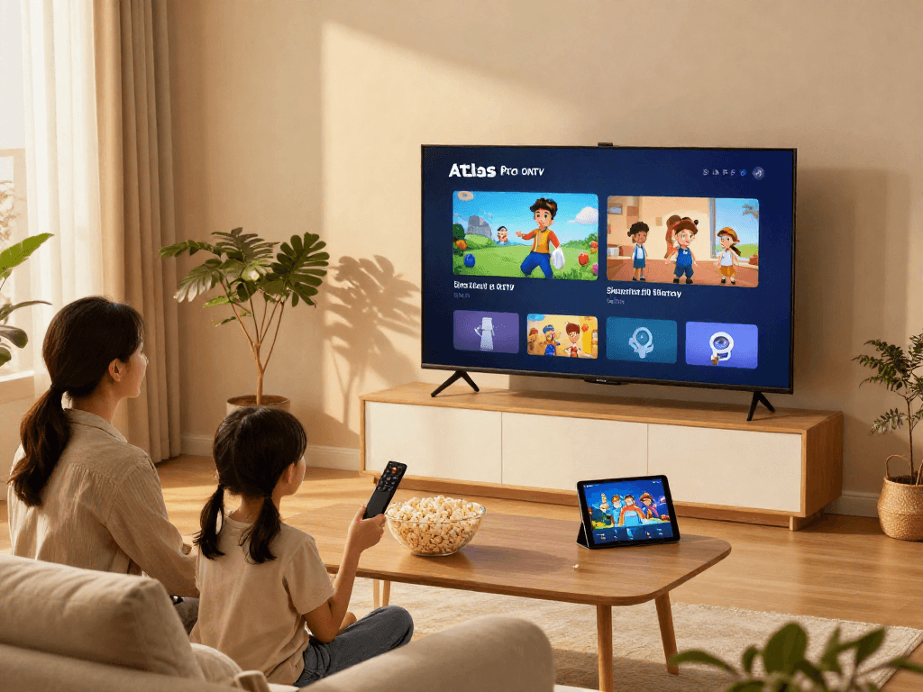 Profitez de l'application Atlas Pro ONTV en famille sur une Smart TV.