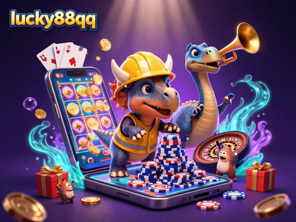 Experience the excitement at lucky88qq with a vibrant casino scene featuring dynamic characters.