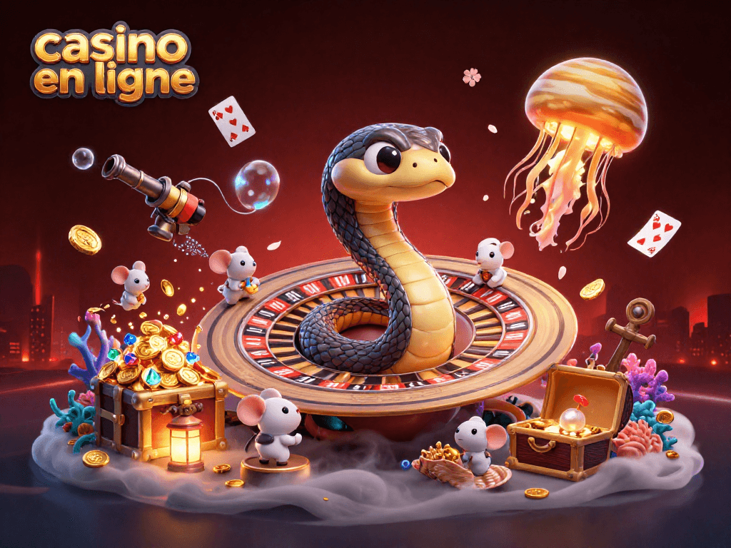 Les astronautes parient sur le casino en ligne avec un serpent enroulé autour de Saturne comme roue de roulette.