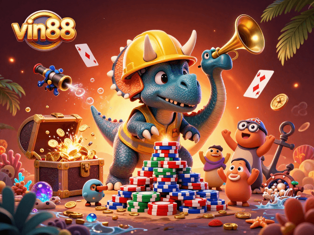 Celebrate wins at vin88 with vibrant 3D casino scenes featuring poker chips and treasures.