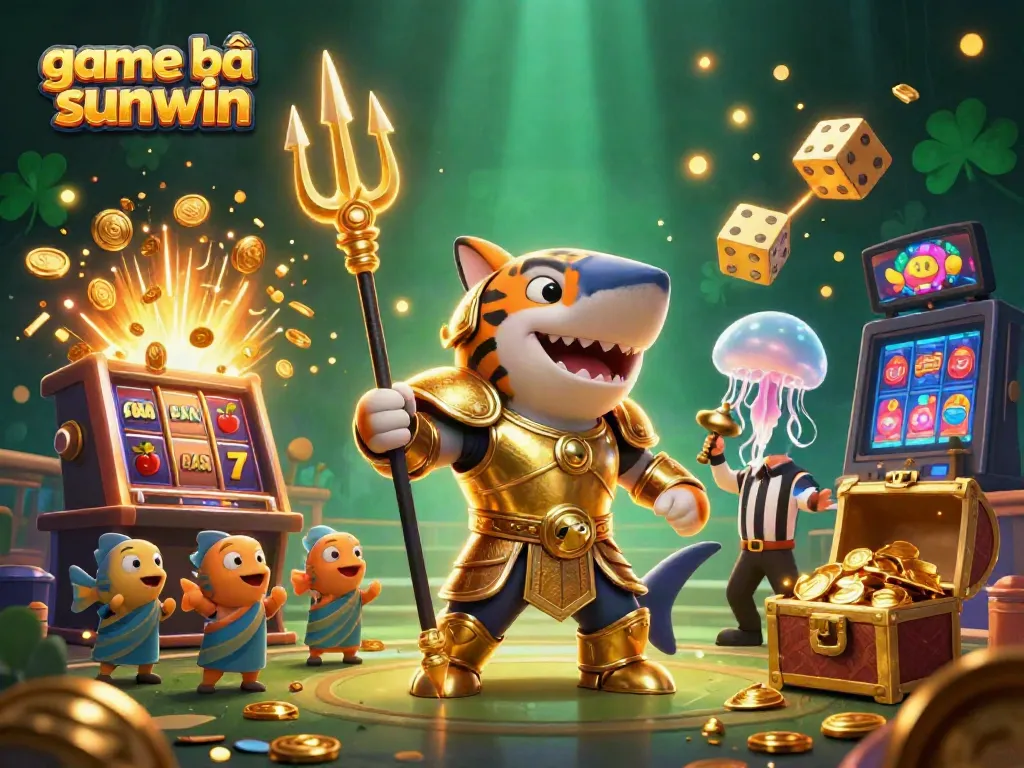 Engage in game bài sunwin with vibrant 3D characters and dynamic casino elements in a colorful underwater scene.