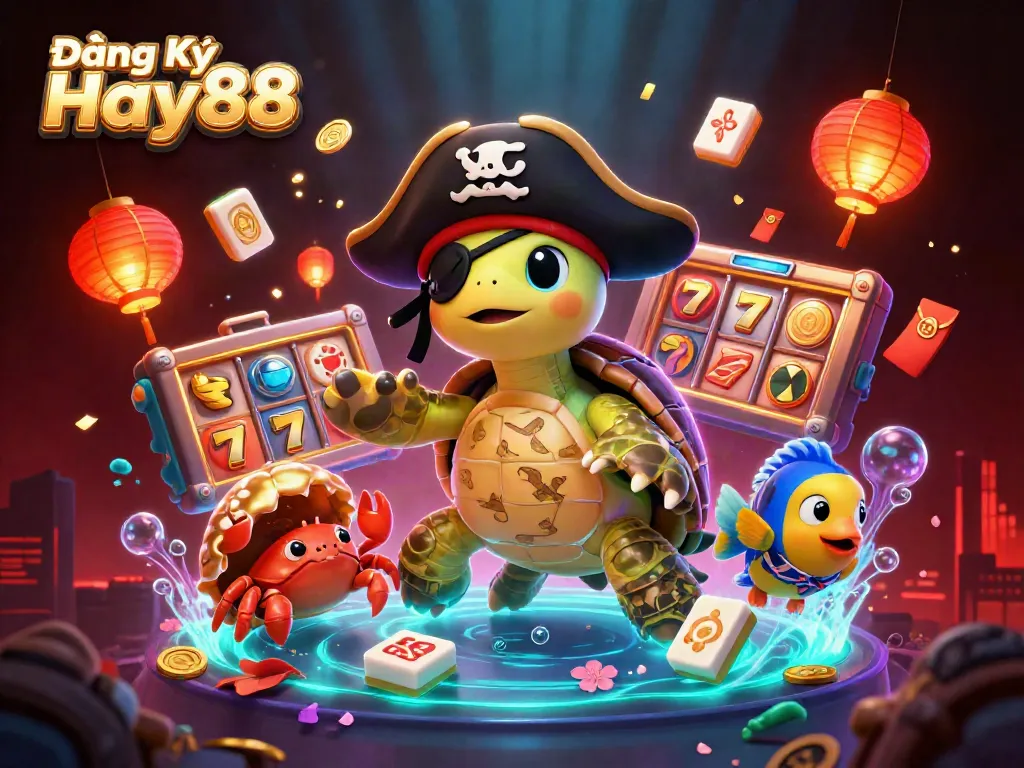 Engage in fun gaming adventures with Đăng Ký Hay88 and exciting slot machines in this vibrant illustration.