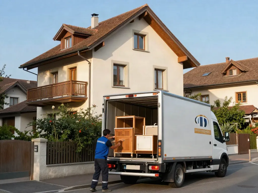 Déménagement Lausanne : équipe professionnelle et sérieuse chargement de meubles dans un camion à Lausanne.
