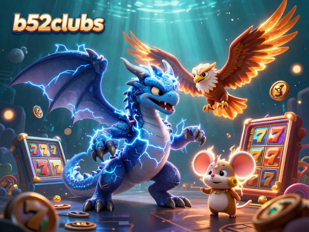 Experience thrilling wins at b52clubs with vibrant slot reels and dynamic characters.