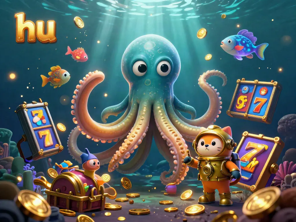 Experience stunning gameplay at hu with a colossal kraken and treasures in 3D.