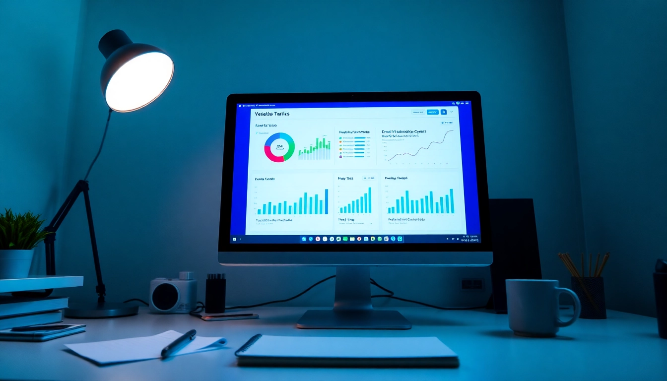 Validation d'email présentée dans un espace de travail de marketing numérique, mettant l'accent sur l'analyse et la productivité.