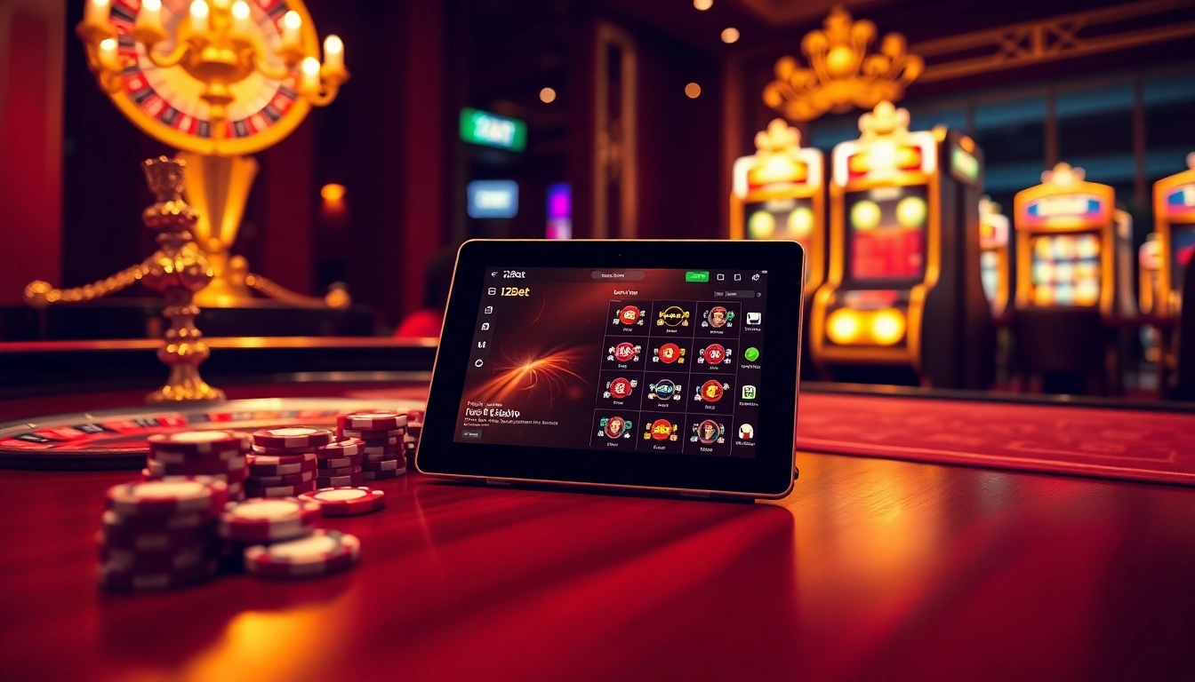 Join the excitement with link 12bet featuring vibrant casino elements like roulette and poker chips.