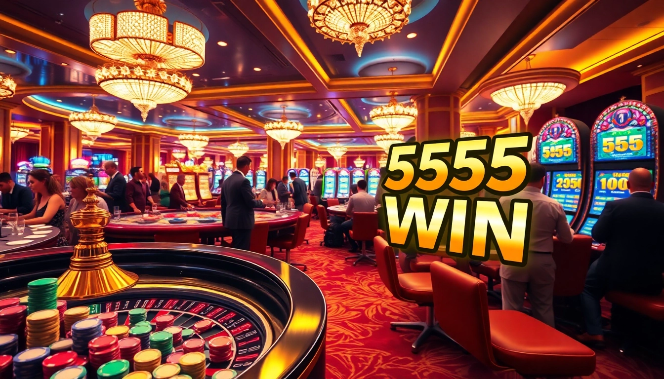 Experience the thrill of 555 win at an exciting casino scene full of vibrant gaming action.