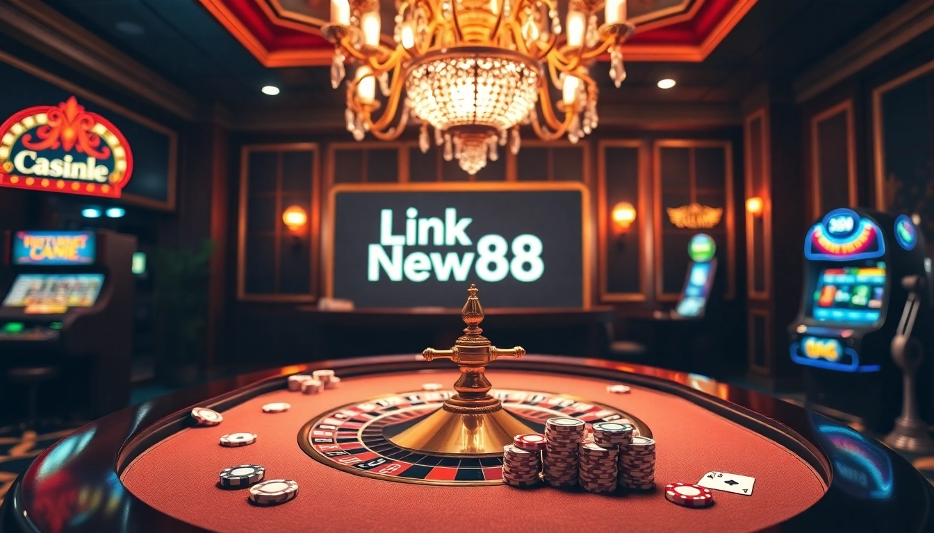 Experience the excitement of gaming with Link New88 featuring a luxurious casino setting.