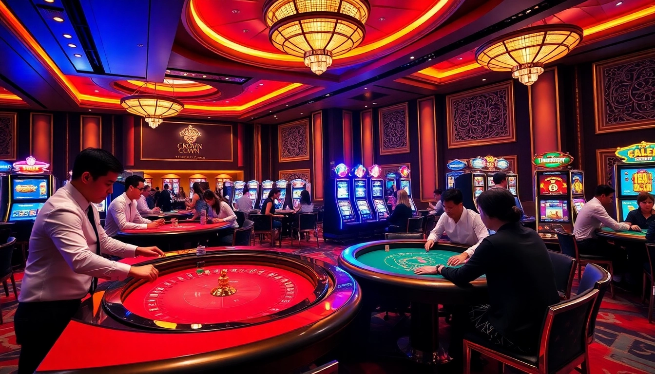 Experience the excitement of Crown88 with professional dealers at vibrant casino tables.