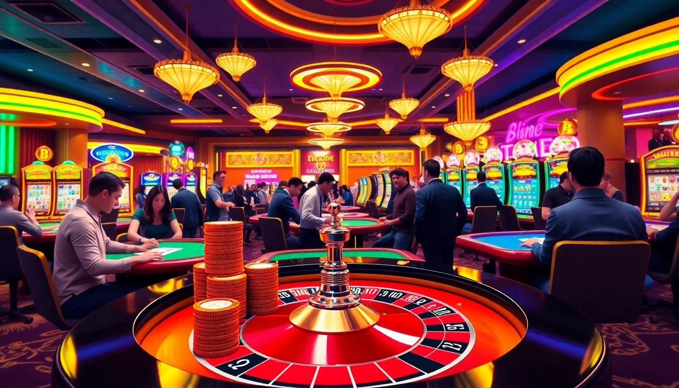 Les casinos Bitcoin offrent une expérience de jeu immersive avec des éléments de casino et des lumières vives.