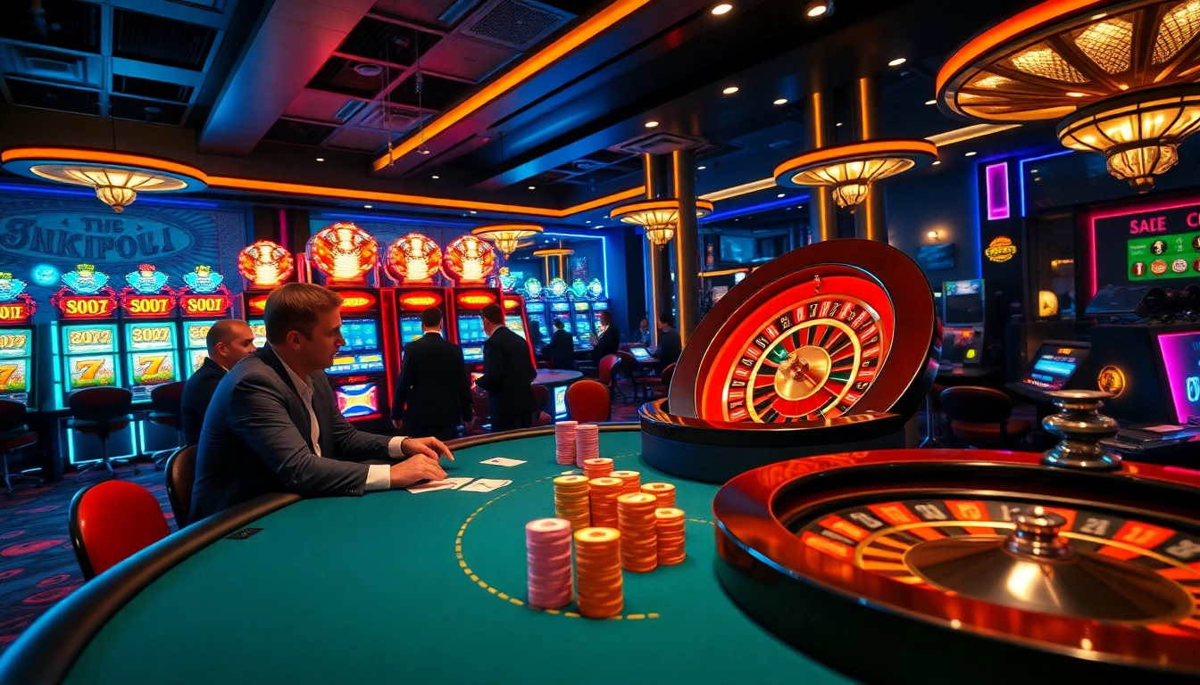 Gamblers engaging at a poker table in a luxurious casino environment at https://b52club.forum/ showcasing excitement and strategy.