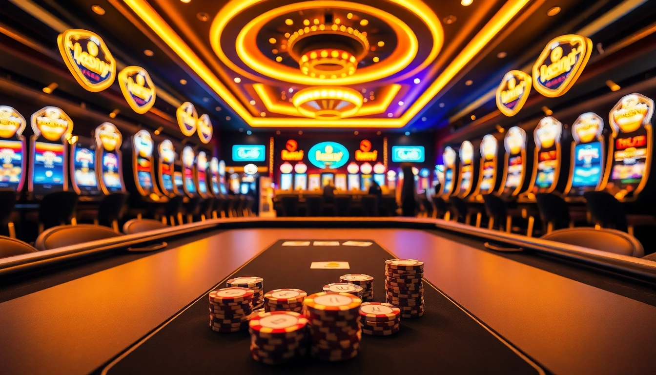 Jouez à des jeux de Bitcoin casinos dans une ambiance immersive avec des lumières brillantes.