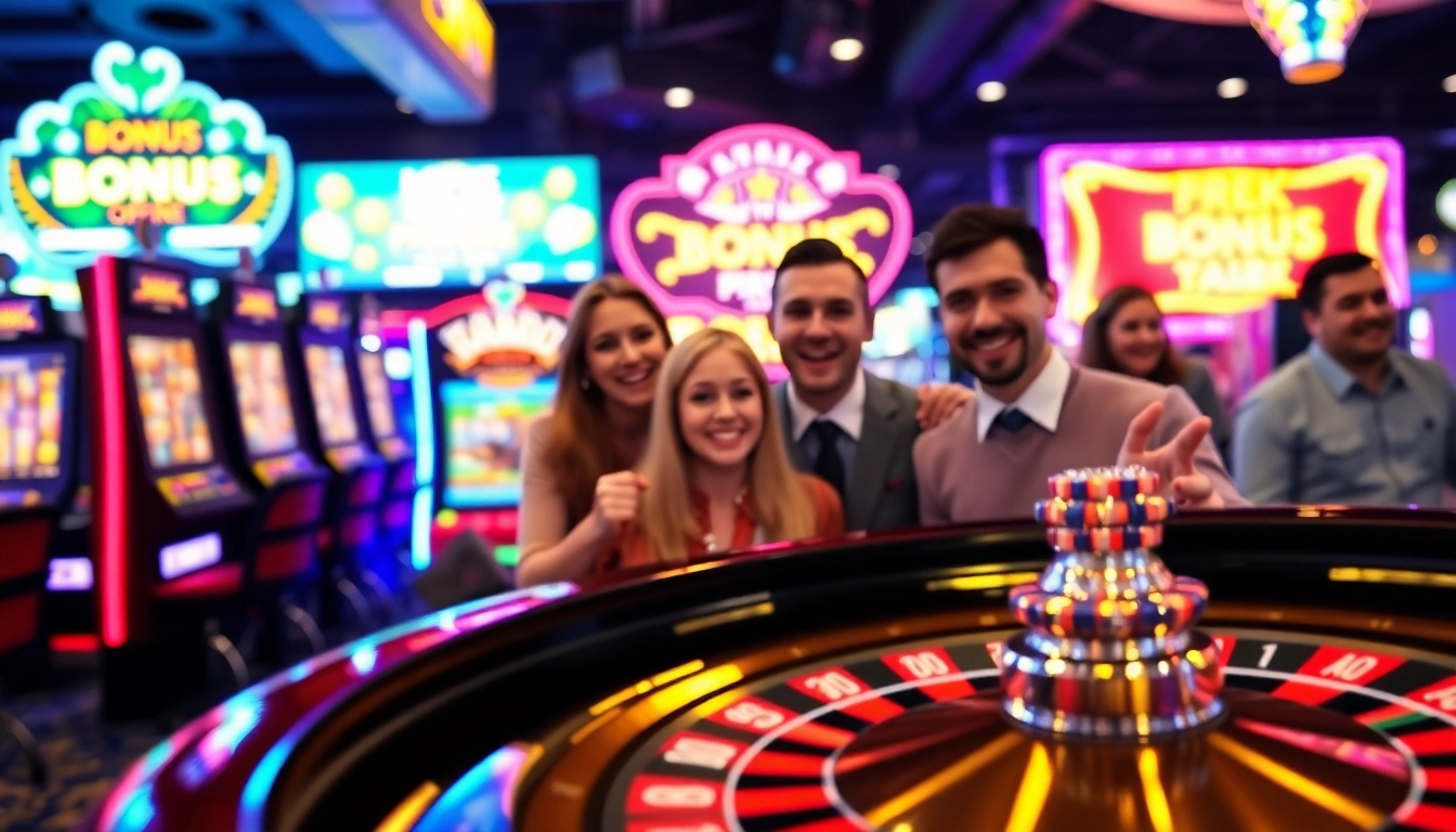 Jouer à casino en ligne francais avec des machines à sous colorées et des joueurs enthousiastes.