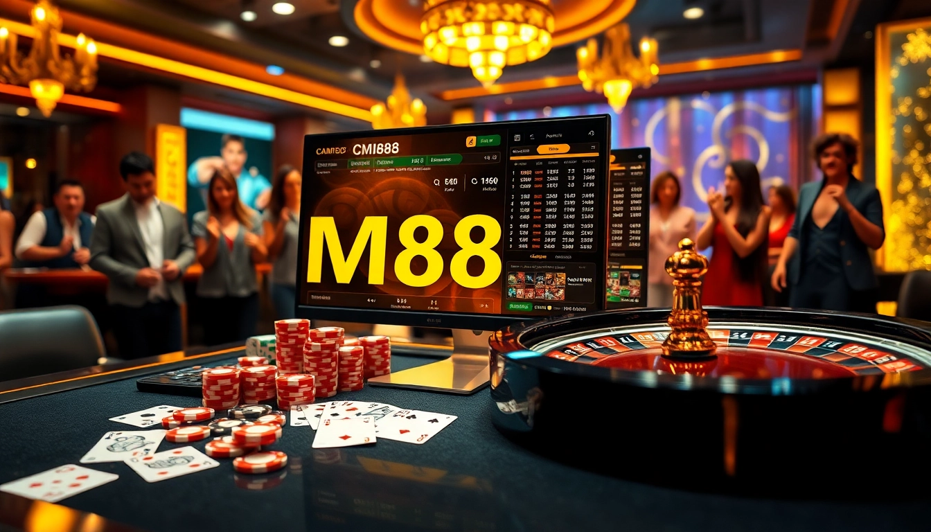 Players engaging in a thrilling online gambling experience at CM88 with chips and cards.