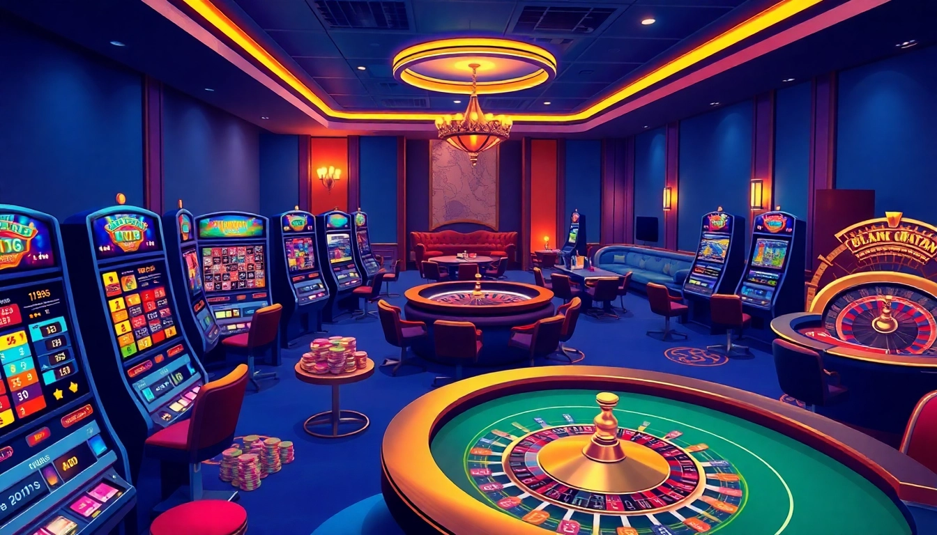 Jouer à casino en ligne avec des machines à sous colorées et une ambiance de jeu animée.