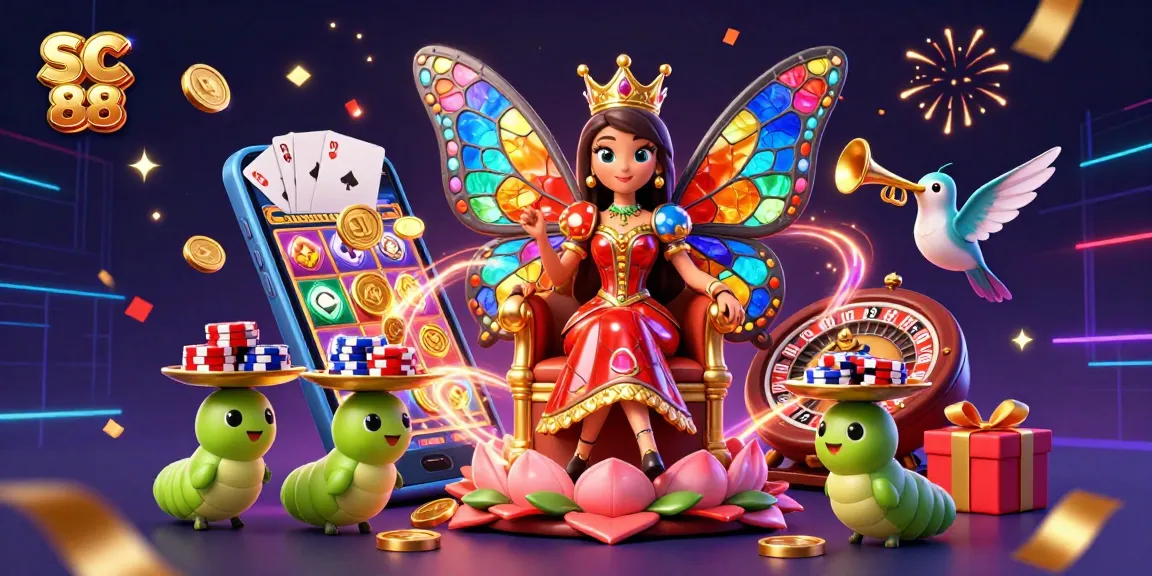 SC 88 showcases an engaging slot experience with colorful games, poker chips, and festive elements.