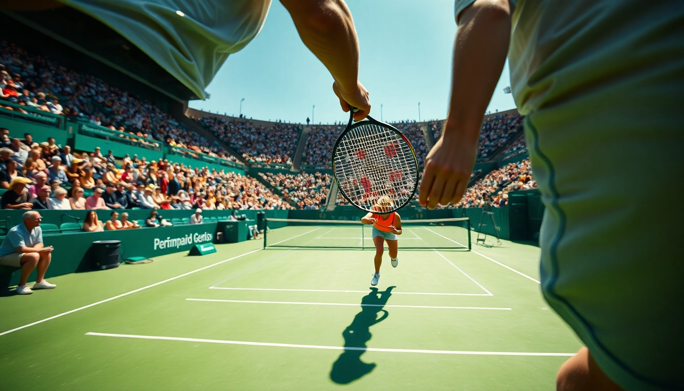 Paris sportif tennis: Actively engaging tennis match showing players and excitement.