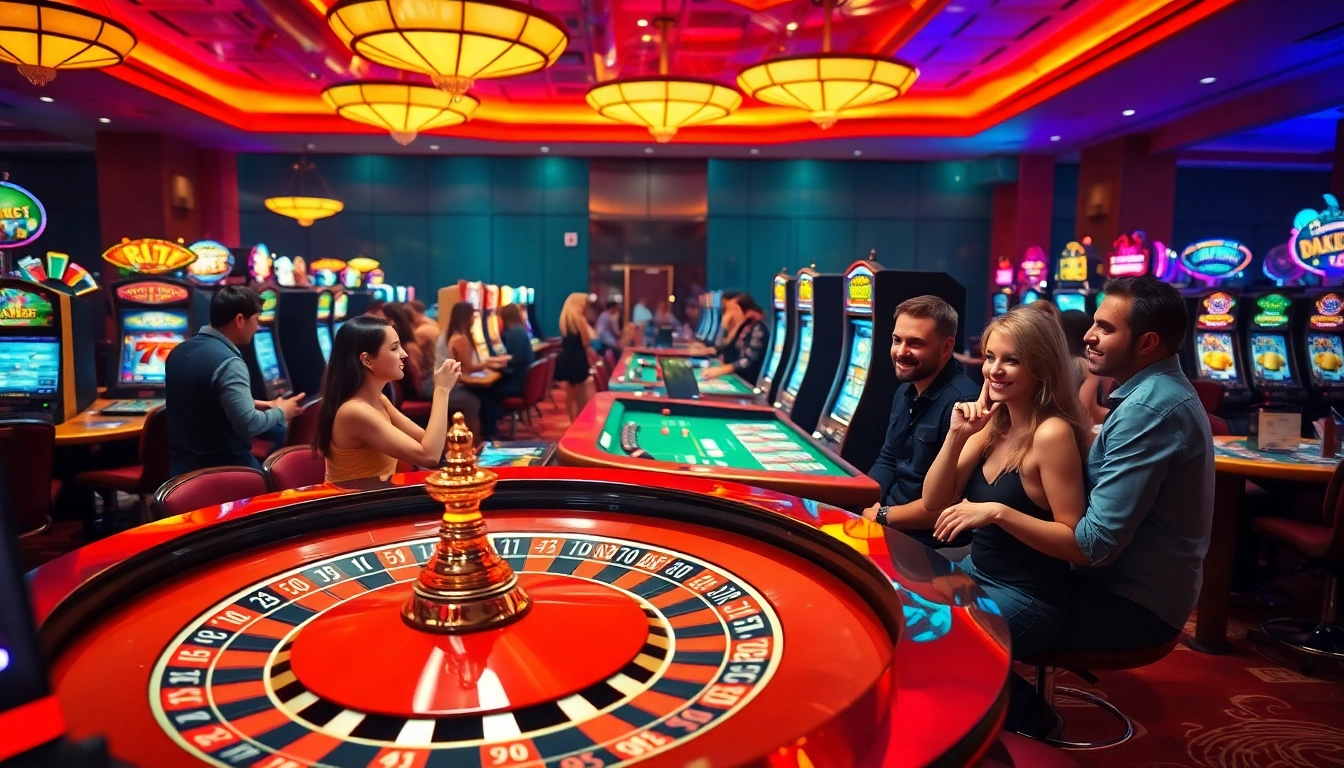 Joueurs enthousiastes au casino en ligne, profitant des tables de jeu animées.