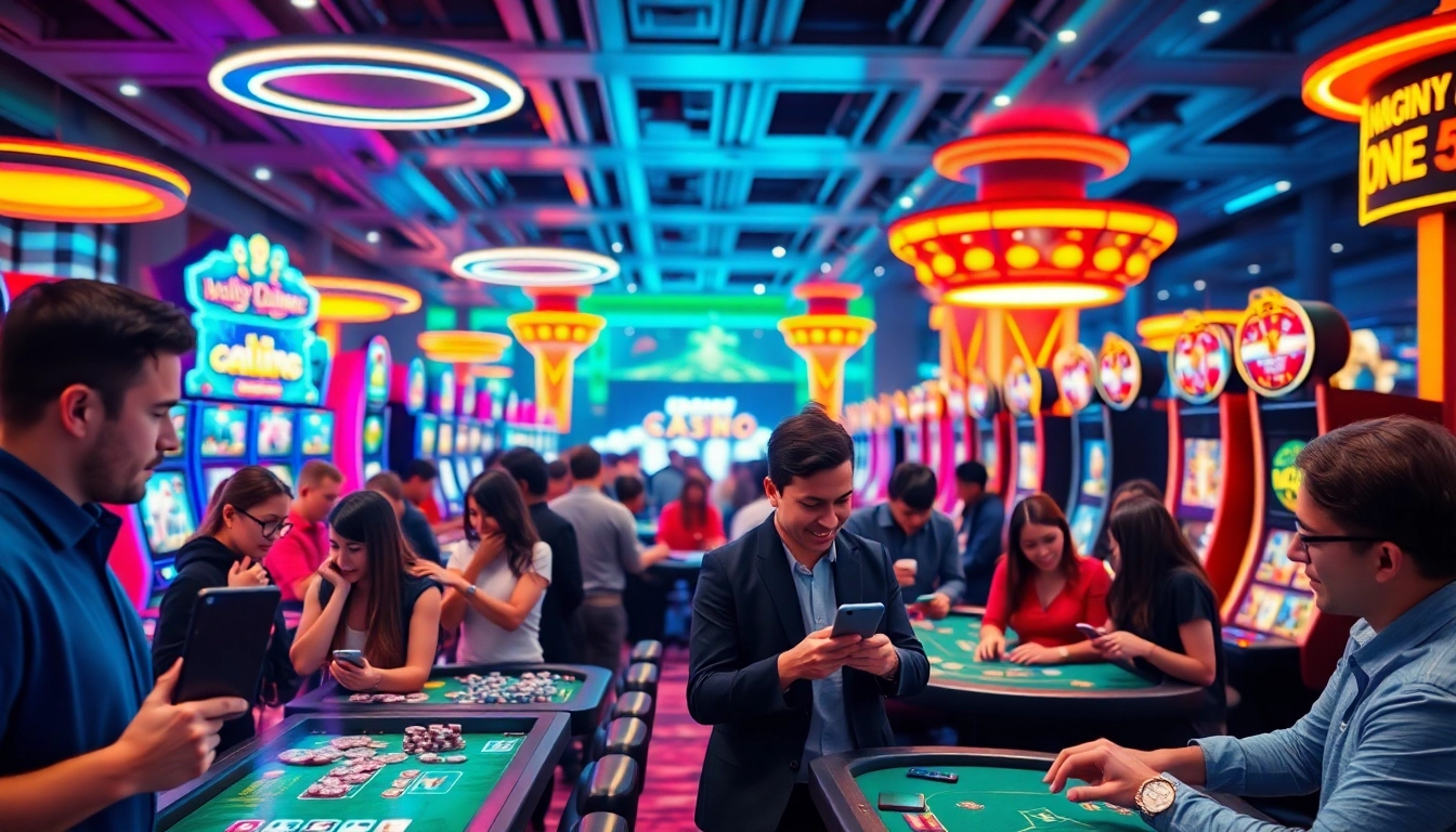 Les joueurs profitant de leur expérience de casino en ligne dans une ambiance animée et colorée.
