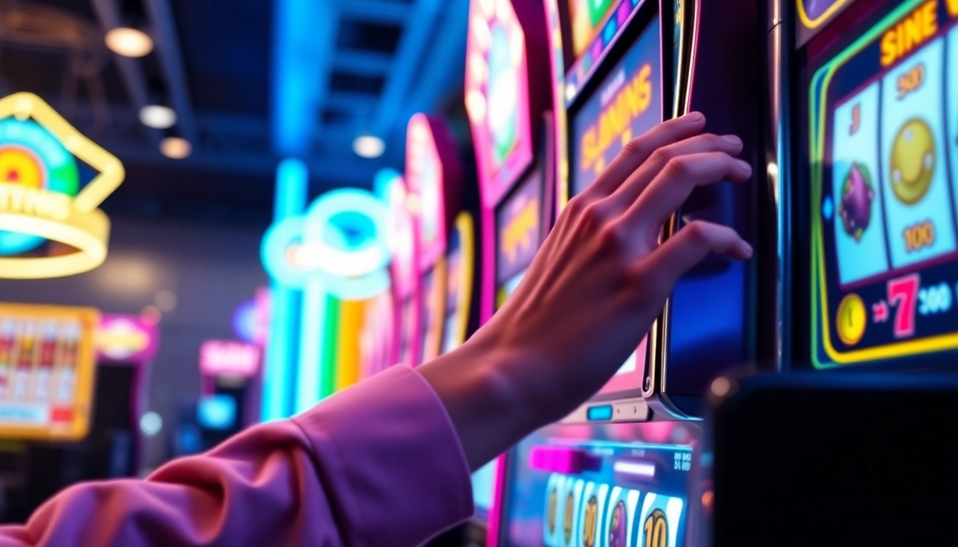 Un joueur utilisant un casino en ligne retrait immédiat sur une machine à sous moderne et lumineuse.