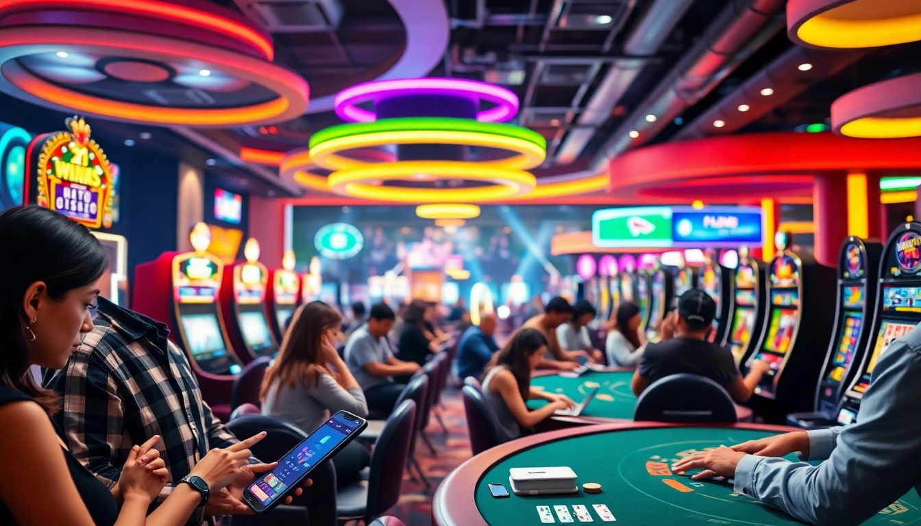 Les joueurs profitant de leur expérience de casino en ligne dans une ambiance animée et colorée. related image