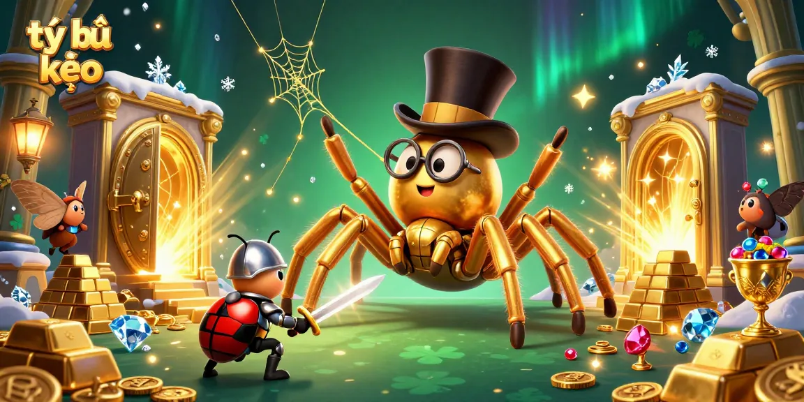 Experience the thrilling tỷ lệ kèo as a golden tarantula weaves a web of excitement between casino pillars.
