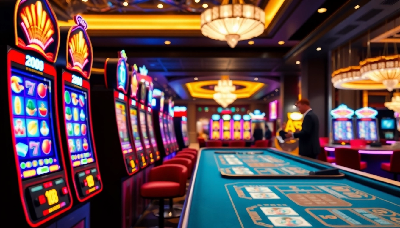 Vibrant scene of players enjoying casino en ligne games with lively slot machines and engaging atmosphere. related image