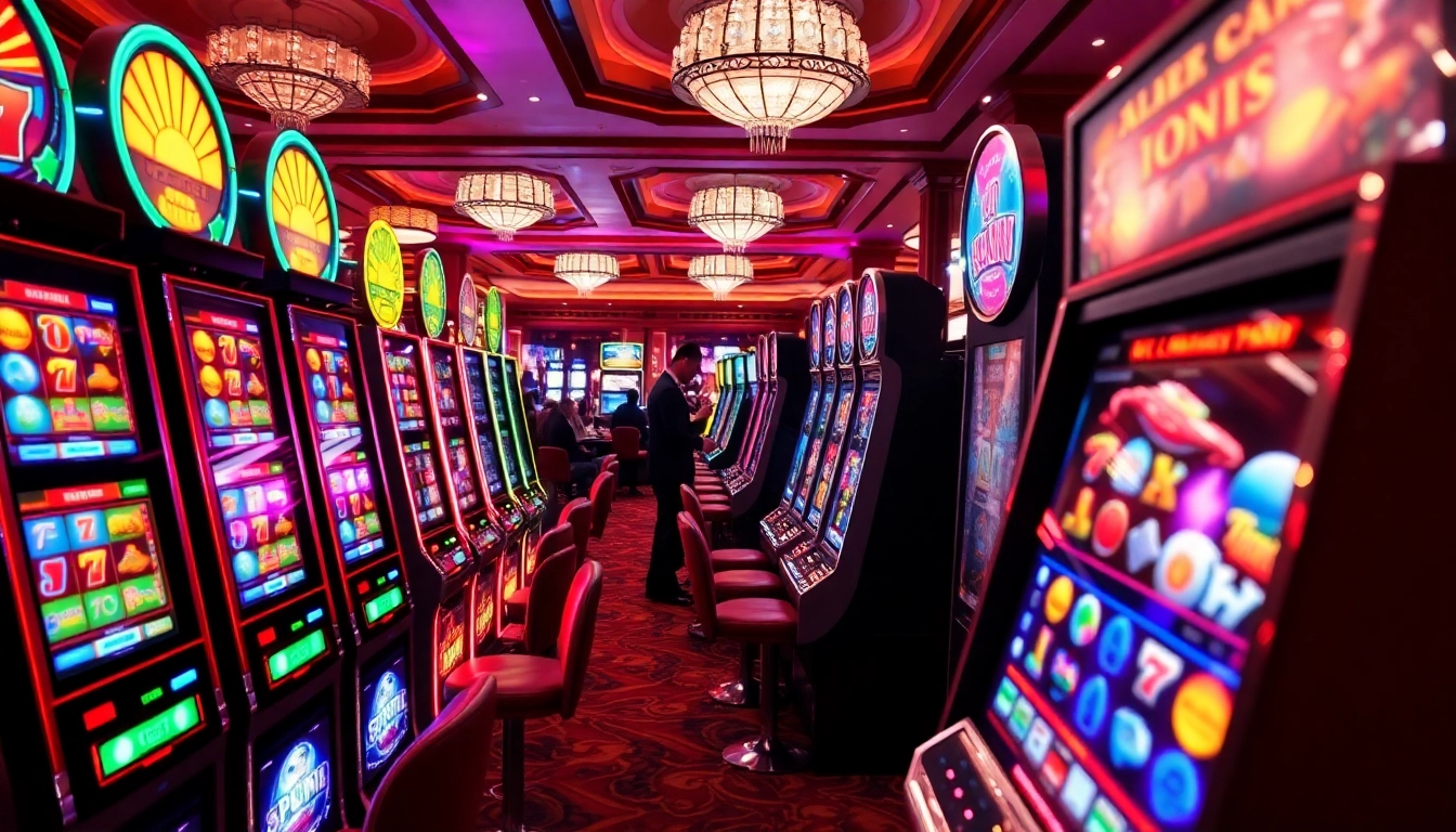 Joueurs appréciant les machines à sous en ligne dans un casino vibrant et coloré. related image