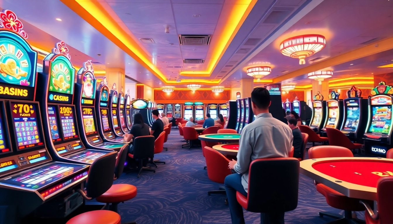 Jouer à des jeux de casino en ligne avec ambiance excitante et couleurs vives.
