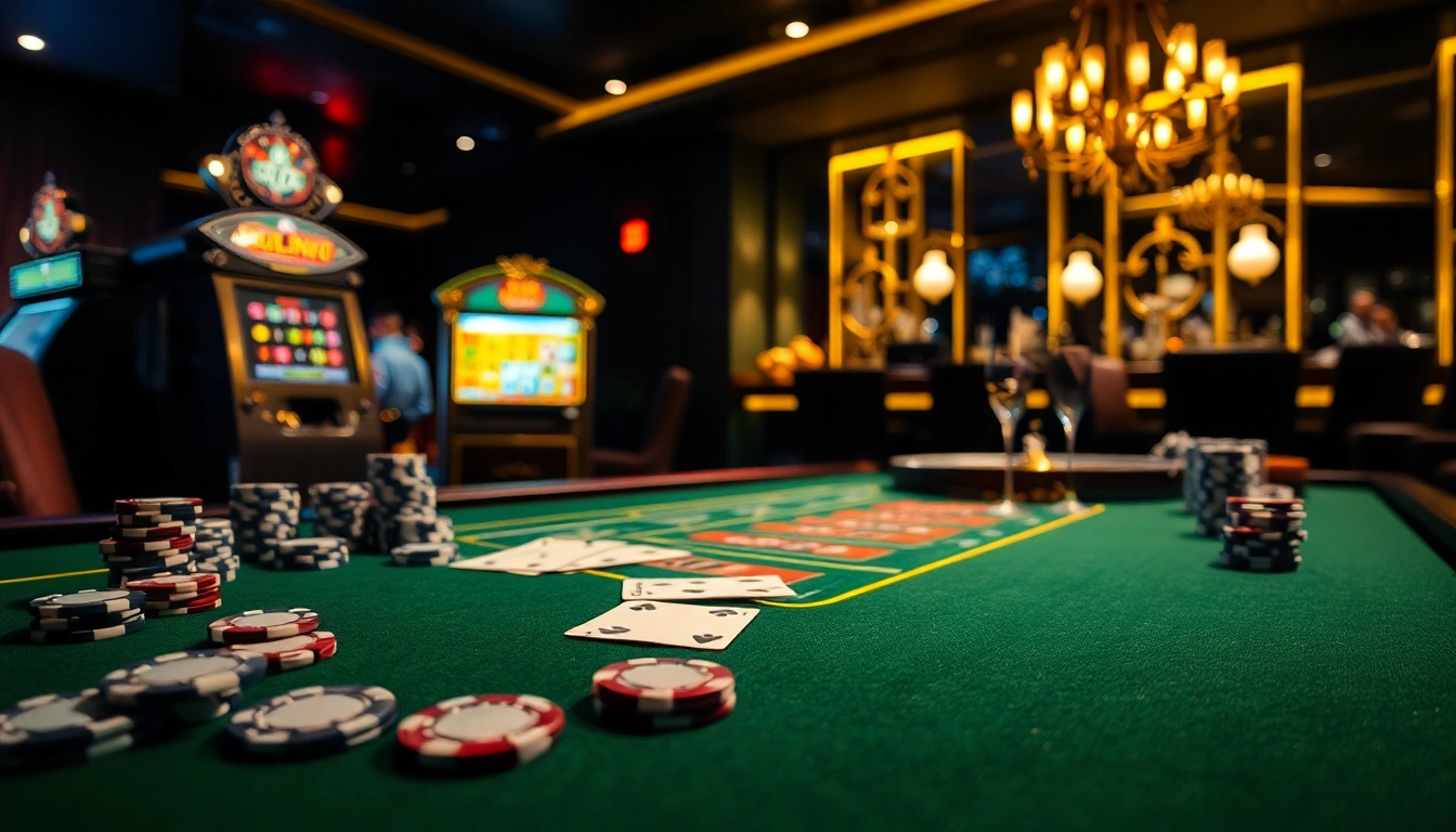 Jouer à casino en ligne avec une ambiance luxueuse, table de jeu et accessoires.