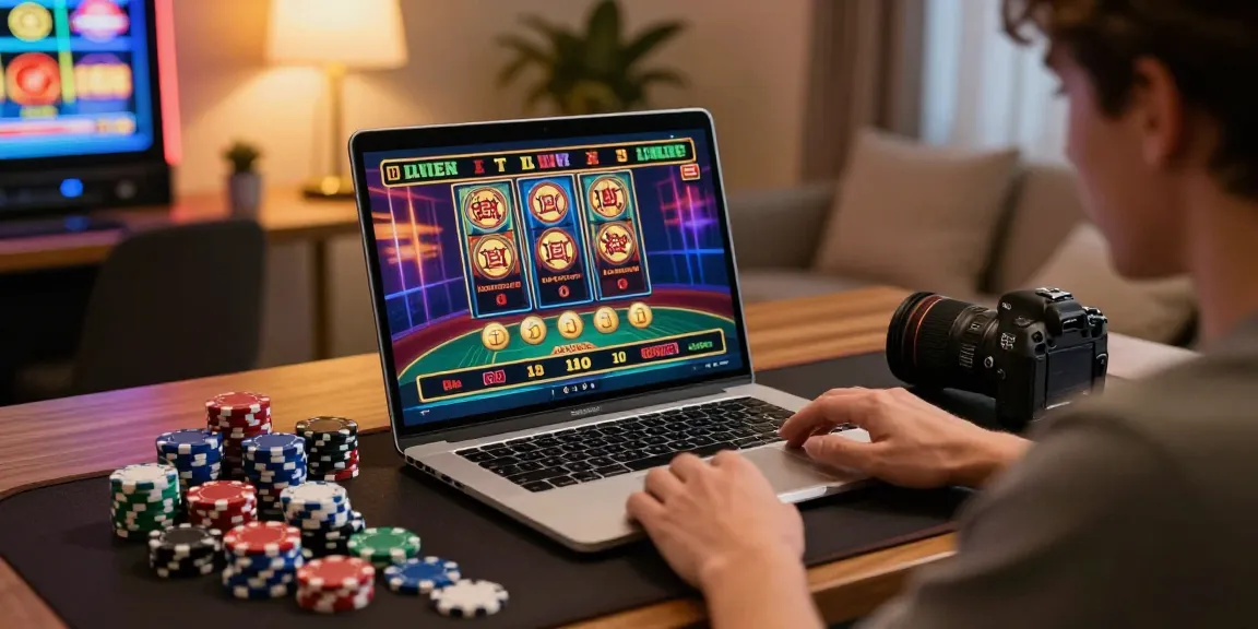 Scène d'un joueur interagissant avec un casino en ligne fiable sur ordinateur, ambiance accueillante et moderne.