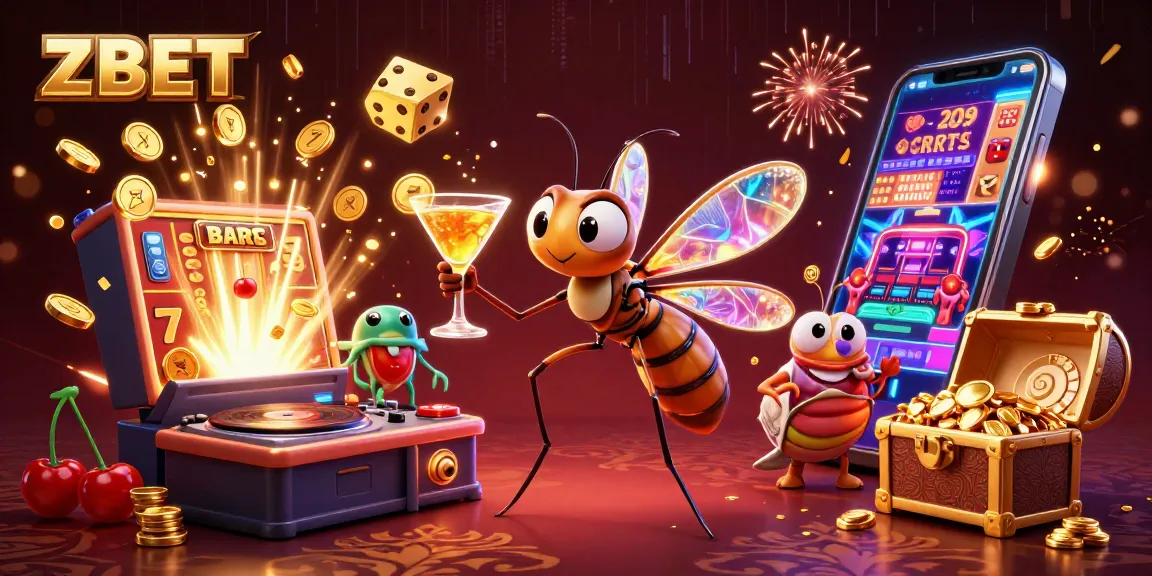 ZBET casino mascot bringing excitement with stunning visuals, vibrant slot machine, and dynamic gaming elements