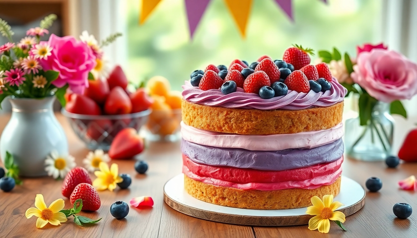 Créez un magnifique gâteaux d'anniversaire VEGAN avec des fruits frais et des fleurs comestibles.