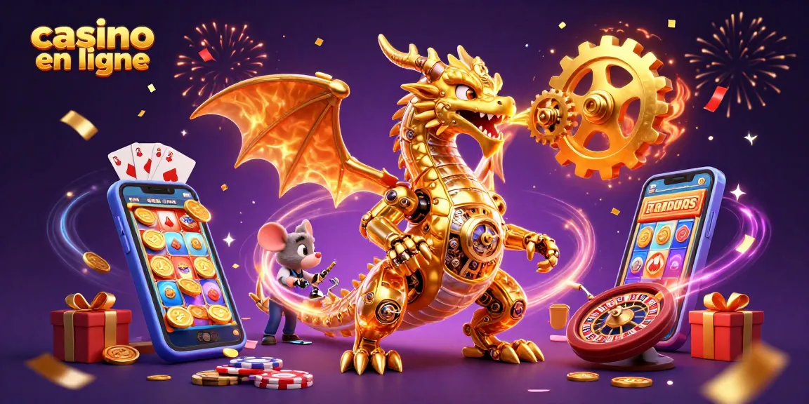 Jouez aux machines à sous avec un dragon mécanique dans le casino en ligne, animé par l'énergie magique.