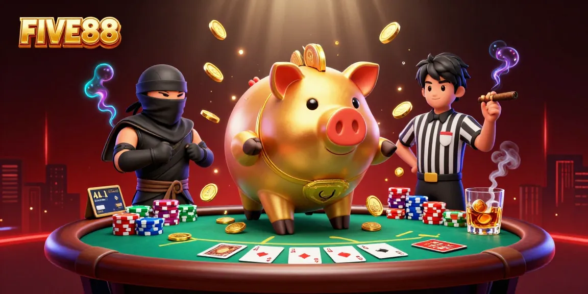 Experience the thrill of poker with FIVE88 in this intense 3D illustration showcasing epic gameplay action.