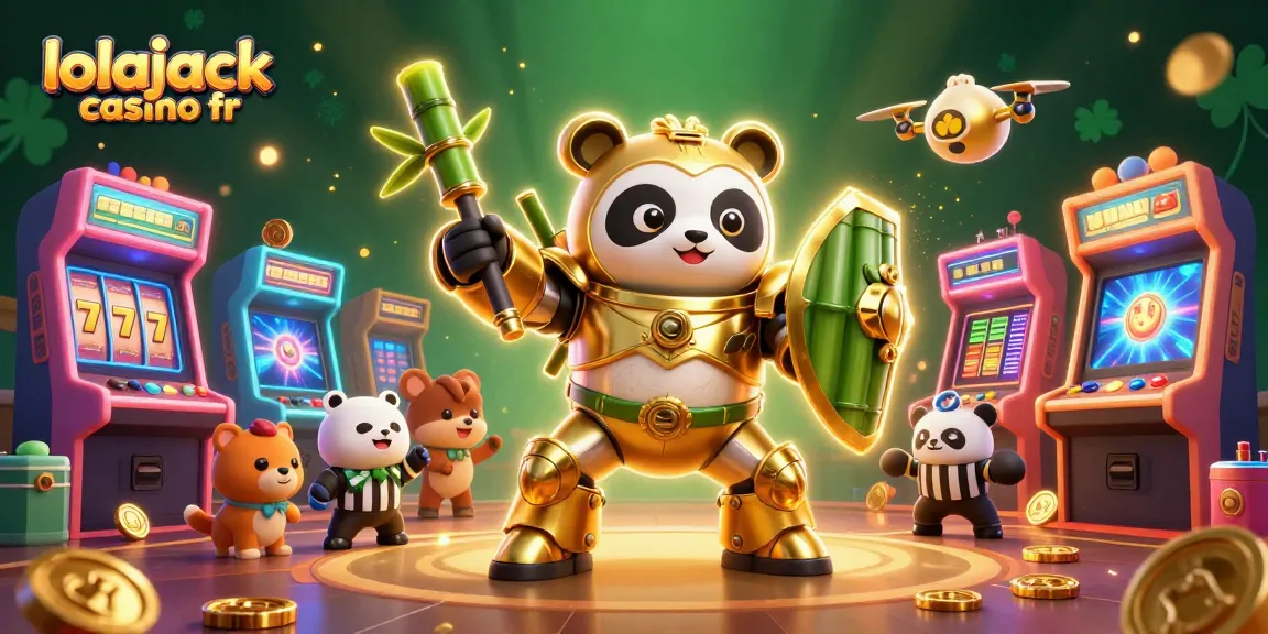Engage with the thrilling world of lolajack casino fr featuring a dynamic mech-suit panda and exciting slot game elements.
