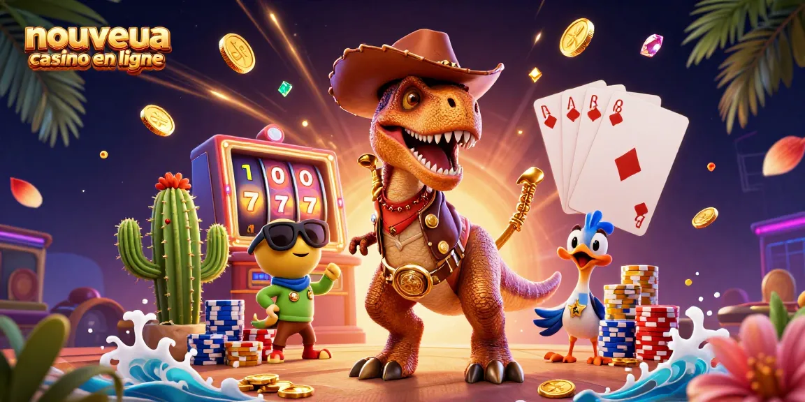 Venez découvrir le nouveau casino en ligne avec un dinosaure cow-boy, des pièces dorées et une ambiance festive.