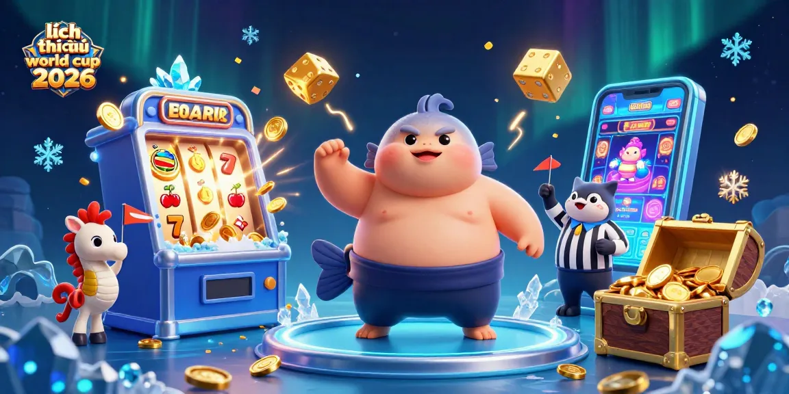 Experience the excitement of lịch thi đấu world cup 2026 with a vibrant 3D casino-themed illustration.