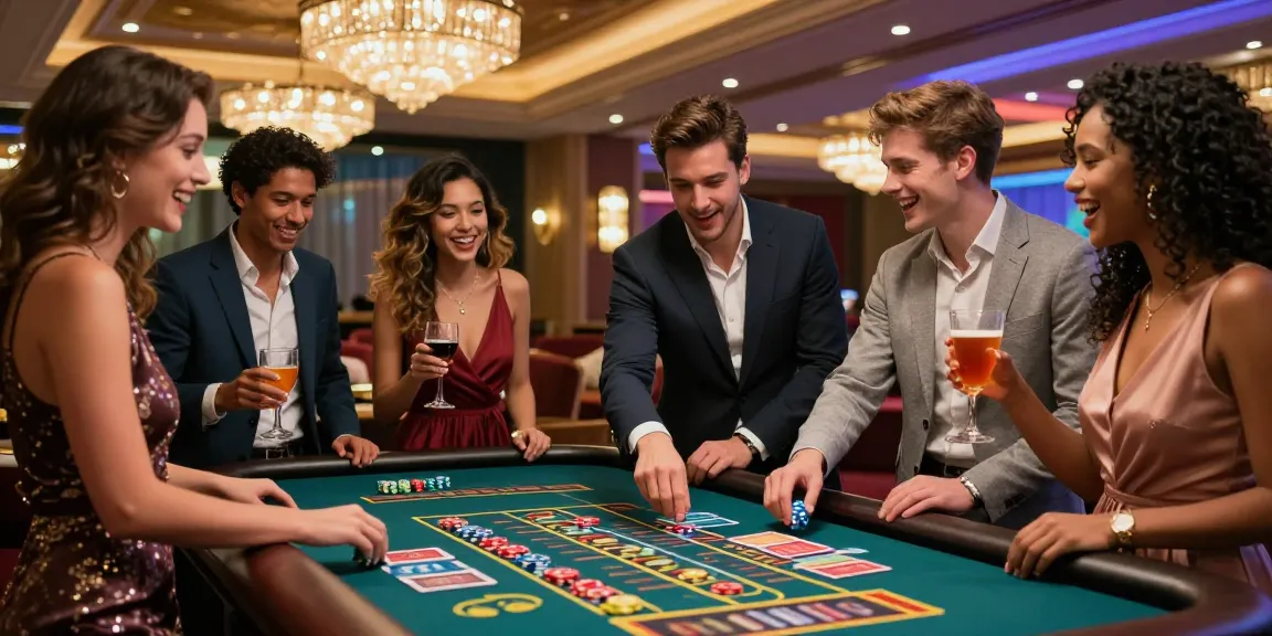 Les jeux de casino en ligne excitants rassemblent des amis autour d'une table de roulette animée.