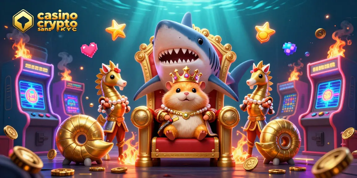 Jouez au casino crypto sans KYC avec des personnages aquatiques intrigants et des machines à sous colorées.