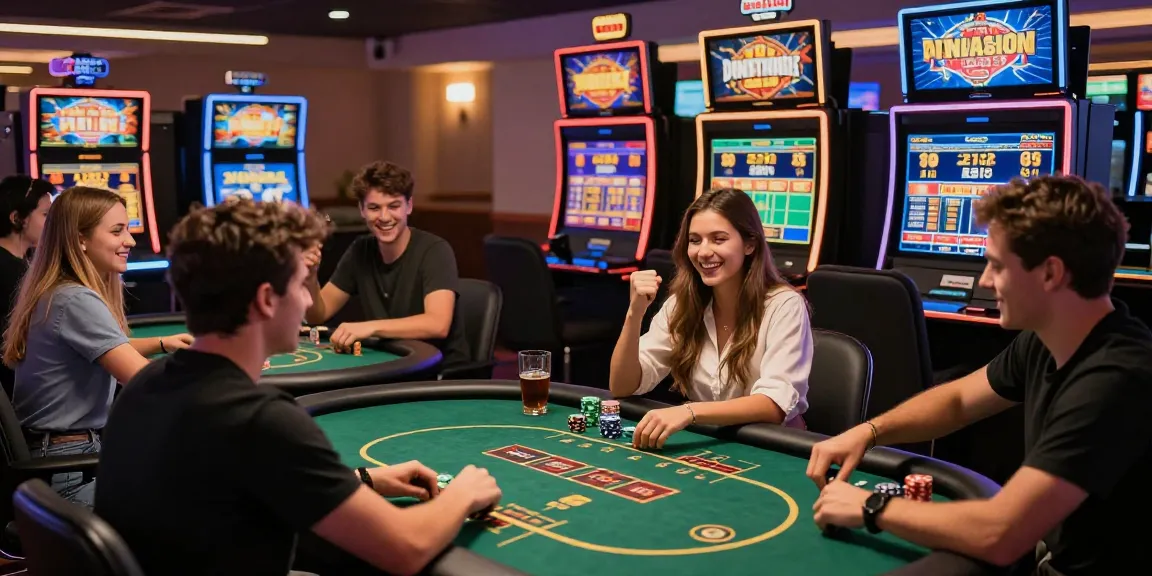 Expérience de jeu passionnante dans un casino en ligne, avec des joueurs engagés, des machines à sous et une roulette, mettant en avant les émotions du jeu en direct.