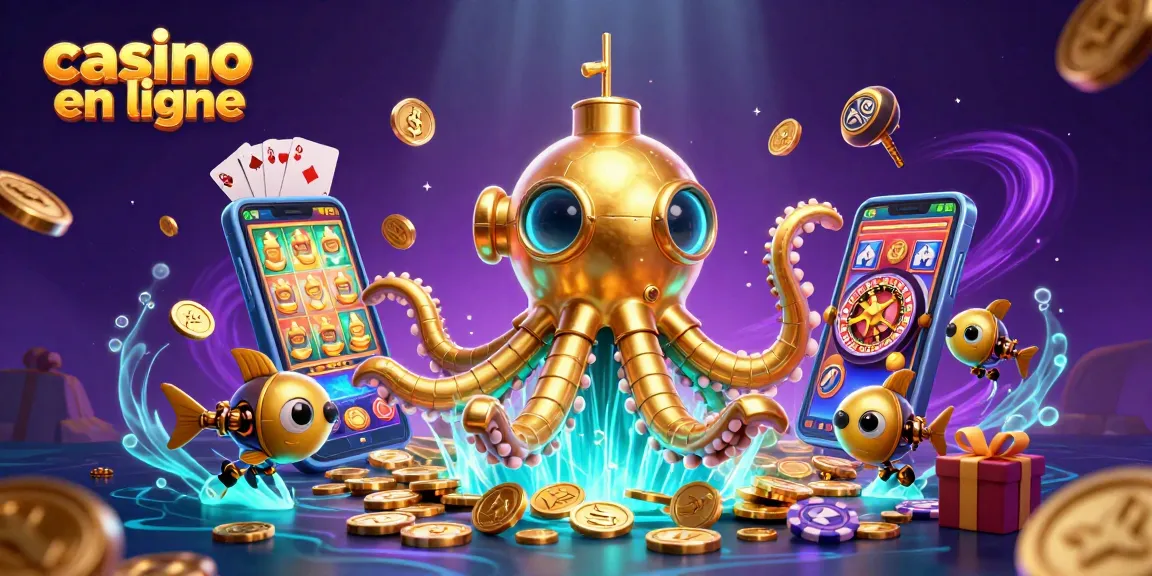 Plongez dans l'univers fascinant du casino en ligne avec cette illustration captivante d'un kraken doré