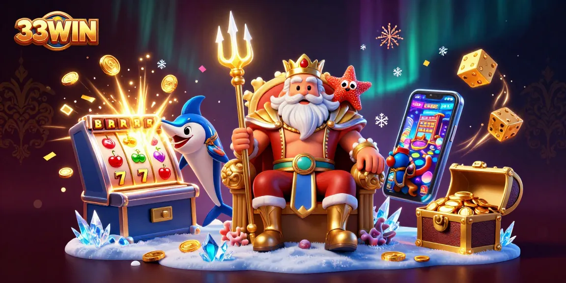 Experience the excitement of 33WIN with Neptune and interactive gaming elements in a vibrant 3D scene.